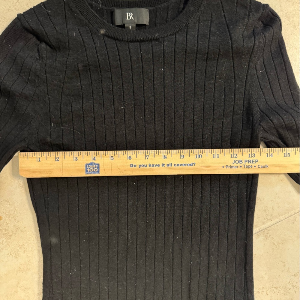 Banana Republic Black 100% Merino Wool 2/2 Sleeve Ribbed Sweater, Small - Picture 6 of 8